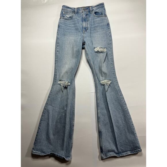Levi's Denim - Levi's Women's Distressed 70s High Flare Leg Blue Denim Jeans - Size 26x32